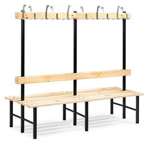 AJ Produkty Šatní lavice s věšákem STADIUM, oboustranná, 24 háčků, 2000 mm, borovice