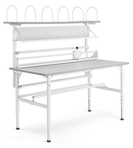 AJ Produkty Balicí stůl SEND, 1600x800 mm, s vrchní policí, šedý