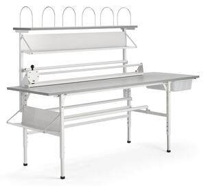 AJ Produkty Balicí stůl SEND, 2400x800 mm, s vrchní policí, šedý