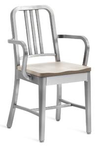 EMECO - Židle s područkami a dřeveným sedákem NAVY