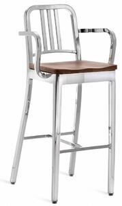 EMECO - Barová židle s područkami a dřeveným sedákem NAVY