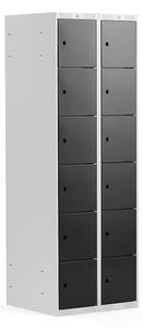 AJ Produkty Boxová šatní skříň CLASSIC, 2 sekce, 12 boxů, 1740x600x550 mm, šedá, černé dveře