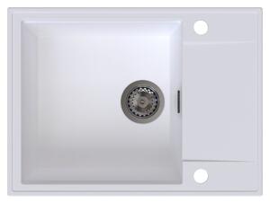 Sink Quality Sink55, kuchyňský granitový dřez 620x460x215 mm + grafitový sifon, bílá, SKQ-SINK.W.1KKO.XB
