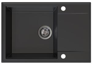 Sink Quality Sink55, kuchyňský granitový dřez 680x460x215 mm + grafitový sifon, černá, SKQ-SINK.C.1KDO.XB