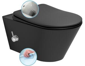 Sapho AVVA závěsná WC mísa Rimless, integrovaná baterie a bidet. sprška, 35,5x53 cm, černá mat (100315-110)