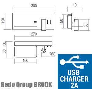Nástěnné lampa na čtení do ložnice Redo BROOK/LED 8+3W/USB