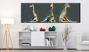 Obraz - Barevné žirafy 135x45