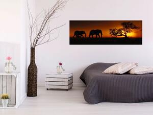 Obraz - Sloní rodina - oranžová 150x50