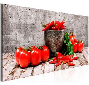Obraz - Červená zelenina a beton 135x45