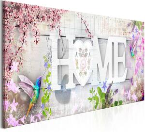 Obraz - Domov a kolibříci - růžový 120x40