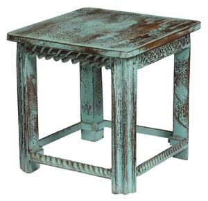 Stolička z teakového dřeva, tyrkysová patina, 50x50x51cm