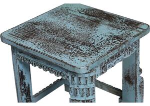 Stolička z teakového dřeva, tyrkysová patina, 40x40x40cm