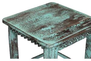 Stolička z teakového dřeva, tyrkysová patina, 50x50x51cm