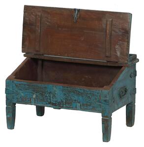 Starý kupecký stolek s odklápěcí deskou, tyrkysová patina, 68x40x42cm