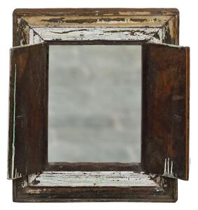 Stará okenice z teakového dřeva se zrcadlem, 58x9x69cm