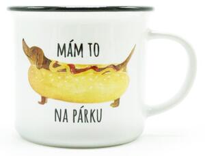 Hrnek ePiPí Mám to na párku, 250 ml, keramický plecháček, vtipný motiv s jezevčíkem, český design