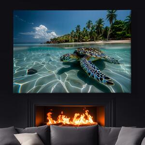 Obraz na plátně - Mořská želva u pláže FeelHappy.cz Velikost obrazu: 210 x 140 cm