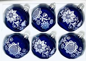 Irisa Sada skleněných vánočních ozdob Dagmar modrá modrotisk 6 ks