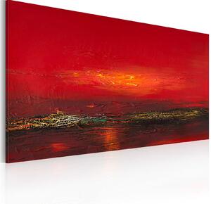 Ručně malovaný obraz - Červený západ slunce nad mořem 120x60