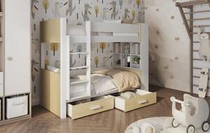Patrová postel s policemi 80x180 BEDLIA - bílá / dub olejovaný, levé provedení