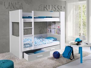 Patrová postel s policemi 80x180 BEDLIA - bílá / šedá, levé provedení