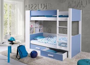 Patrová postel s policemi 80x180 BEDLIA - bílá / modrá, pravé provedení