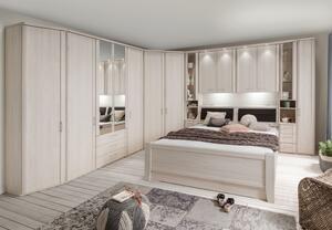 Moderní ložnice s nástavbou nad postelí LUXOR polární modřín