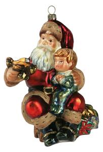 Dům Vánoc Sběratelská skleněná ozdoba na stromeček Santa s letadýlkem