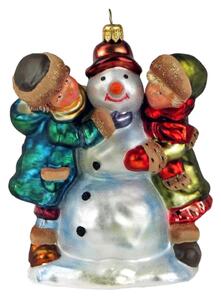 Dům Vánoc Sběratelská skleněná ozdoba na stromeček Dětí se sněhulákem