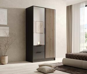 Šatní skříň se zrcadlem 100 cm - Neri Barva: Černá