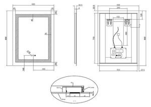 EBS Triton Zrcadlo 60x80 cm s LED osvětlením po obvodu a dotykovými tlačítky