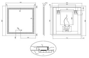 EBS Triton Zrcadlo 80x80 cm s LED osvětlením po obvodu a dotykovými tlačítky