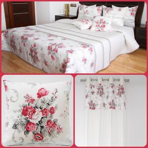 Dekorační bílý set do ložnice ve stylu vintage s kyticí rudých květů