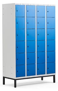 AJ Produkty Boxová šatní skříň CLASSIC, s nohami, 4 sekce, 24 boxů, 1940x1200x550 mm, modré dveře