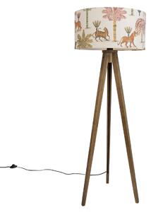 Dřevěná stojací lampa s vícebarevným stínidlem se zvířecím potiskem 50 cm - Tripod Classic