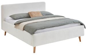 Bílá látková bouclé dvoulůžková postel Meise Möbel Mattis 160 x 200 cm s úložným prostorem