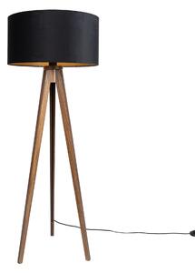 Stojací lampa ořechové dřevo s černým stínidlem se zlatým vnitřkem 50 cm - Tripod Classic