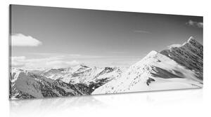 Obraz zasněžené pohoří v černobílém provedení