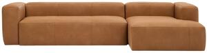 Hnědá kožená rohová pohovka Kave Home Blok 330 cm, pravá