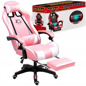 Pohodlné herní křeslo s masážním polštářkem růžovo bílé barvy