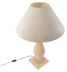 Venkovská stolní lampa ze dřeva se sametovým tupým odstínem - Lopuch