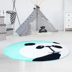 Mentolový dětský kulatý koberec PANDA