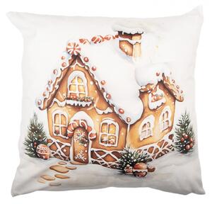 Béžový vánoční povlak na polštář s perníkovým domečkem – 45x45 cm