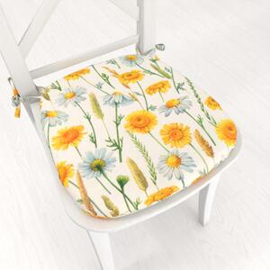 Biante Oblý podsedák PML-104 Bílé a žluté kopretiny na bílém - 39x37x3 cm