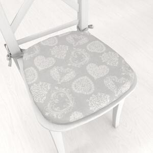 Biante Oblý podsedák PML-071 Srdce s ornamenty na šedém - 39x37x3 cm