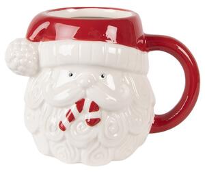 Bílo-červený vánoční keramický hrneček Santa Claus s cukrovou hůlkou Candy Cane – 15x11x11 cm