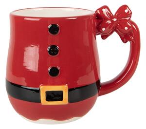Červený vánoční keramický hrneček kabát Santa Clause s mašlí na oušku – 13x9x11 cm
