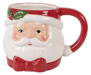 Červeno-bílý vánoční hrneček Santa Claus s mašlí – 14x11x8 cm