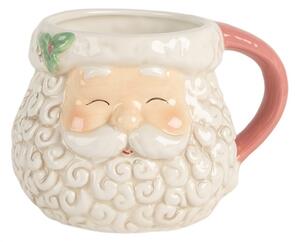 Vánoční keramický hrneček veselý Santa Claus s růžovým ouškem – 16x11x10 cm