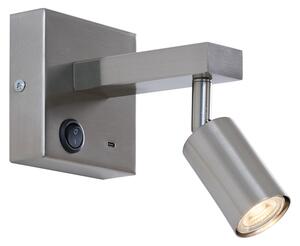 Moderní ocelová nástěnná lampa s USB-C, naklápěcí - Rex